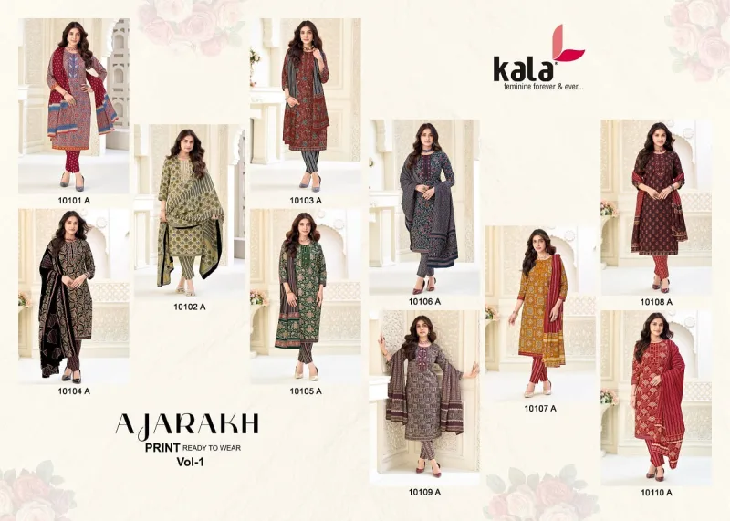 Ajarakh Vol 1 By Kala Cotton Readymade Kurti With Bottom Dupatta